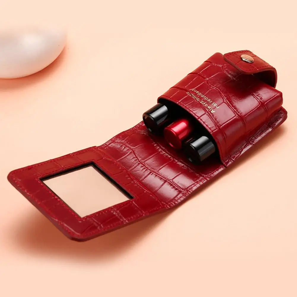 1/3PCS PU Leather Lipstick Bag Women Travel Cosmetic Bag with Mirror Small Storage Bags Portable Makeup Bag Mini Toiletry Organi Zpaxo
