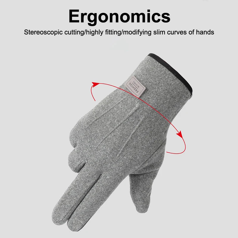 Touch Screen Compatible Suede Winter Gloves Men Women Thick Plush Zpaxo