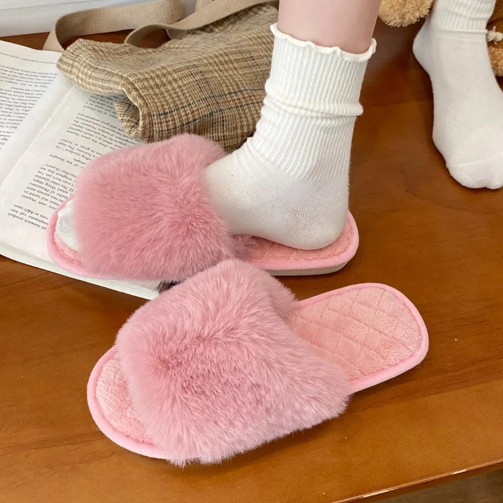 Casual Fluffy Slippers Women House Flat Warm Plush Designer Shoes