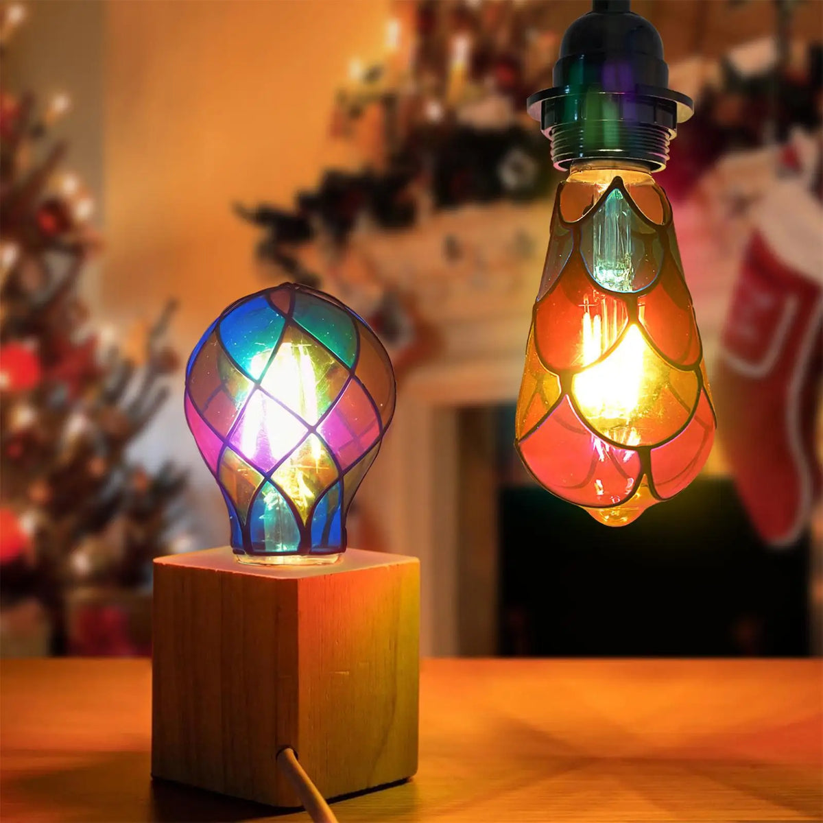 Stained Glass Light Bulb E26 E26 Base 4W 120V LED Colored Bulb Romantic Lighting for Halloween Party Festive Bedside Lamp Indoor Zpaxo