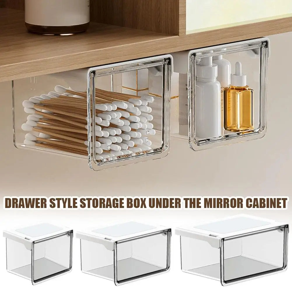 Self-Adhesive Under-Desk Drawer Storage Box | S/M/L Transparent Desk Drawer Organizer Zpaxo