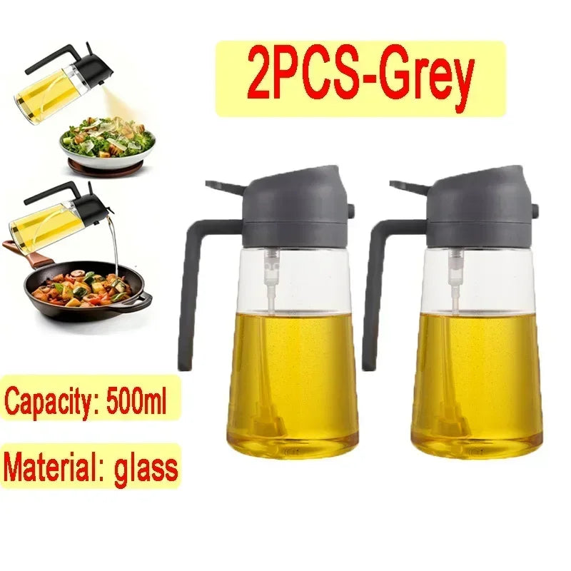 Oil Spray Kitchen Glass Oil Spray Bottle 500ml Olive Oil Sprayer Camping BBQ Kitchen Baking BBQ Picnic Kitchen Tools Zpaxo 2pcs-grey