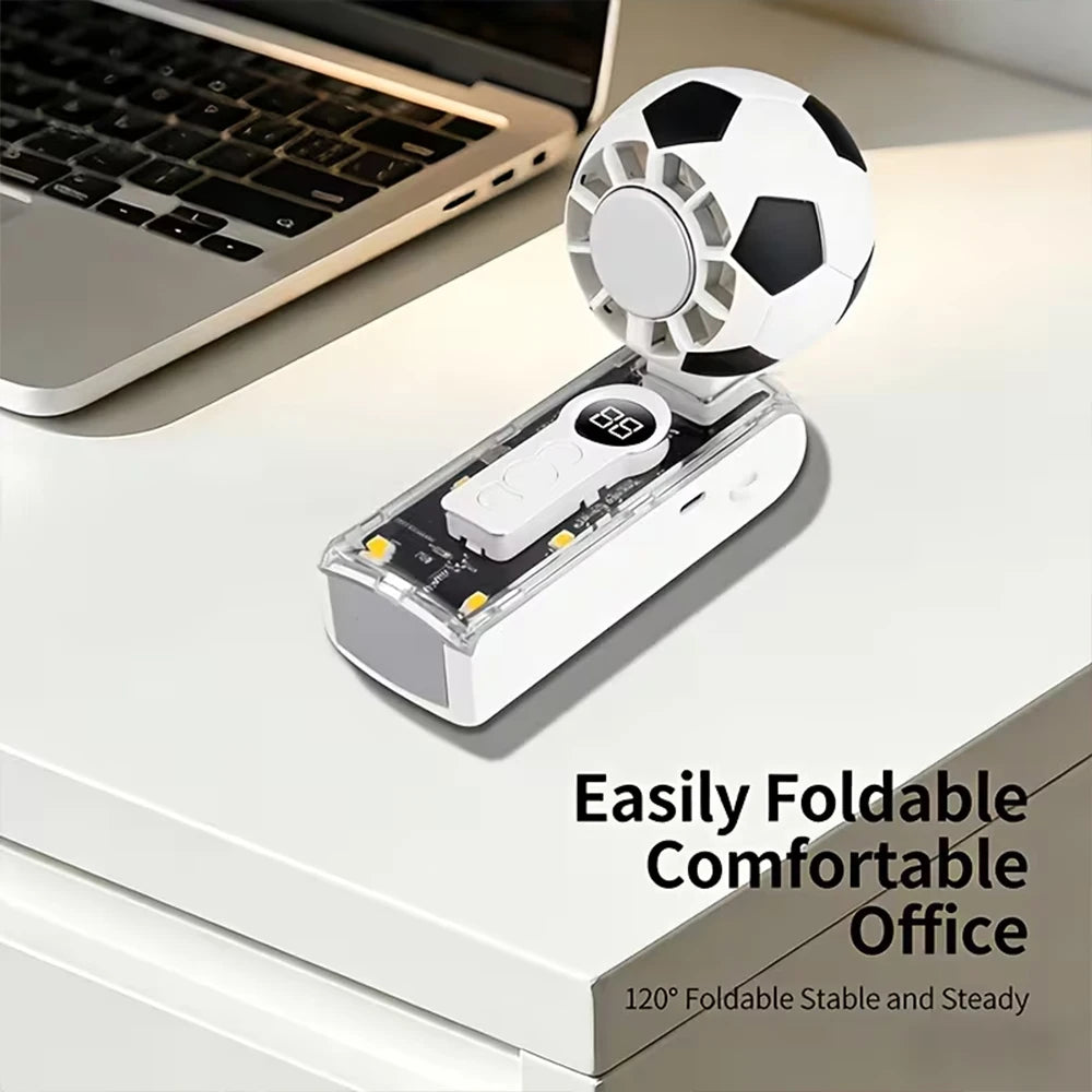 Foldable Handheld Ice Cooling Fan LED Digital Display and LED Lighting 100-Speeds Rechargeable Football Cold Compress Neck Fan Zpaxo