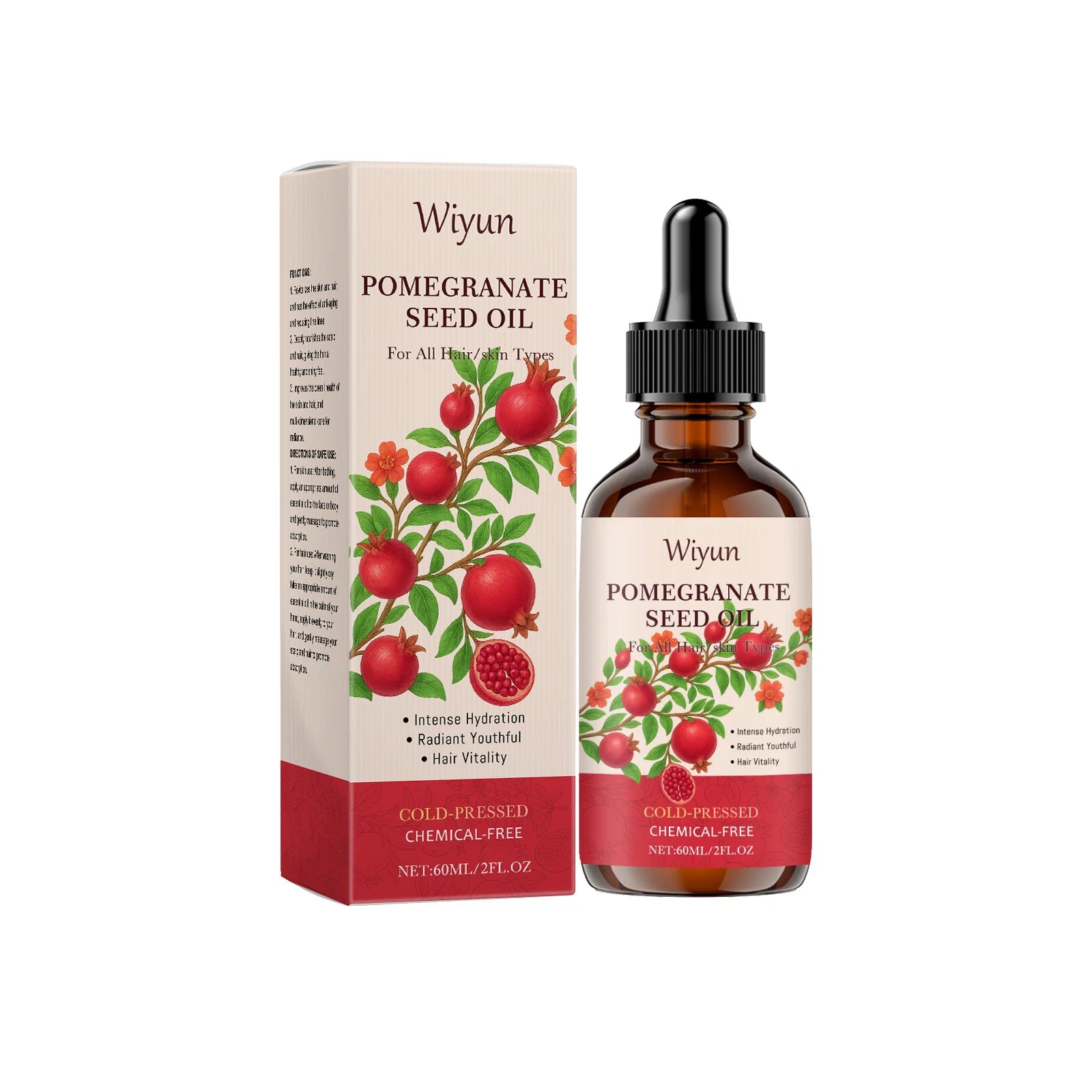 Pomegranate Seed Oil Hydrating Multi-Purpose Oil for Body Hair Nourish Scalp Hair Improve Dryness Tightening Smoothing Body Oil Zpaxo 60ml Boxed