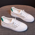 Breathable Checkerboard Mesh White Sneakers Women 2026 Summer Leather Zpaxo 8366-1 White Green 34 China Mainland