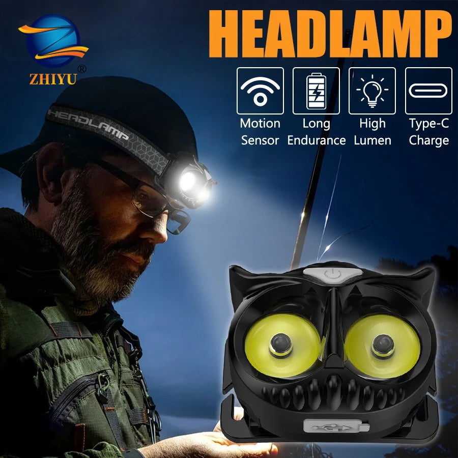Mini Owl COB LED Headlamp – USB Rechargeable Magnetic Work Light