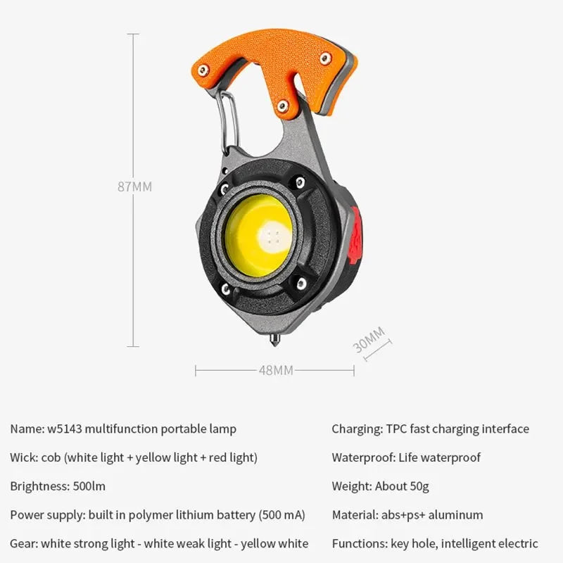 COB Keychain Flashlight – Type-C Rechargeable 7-Mode LED Torch