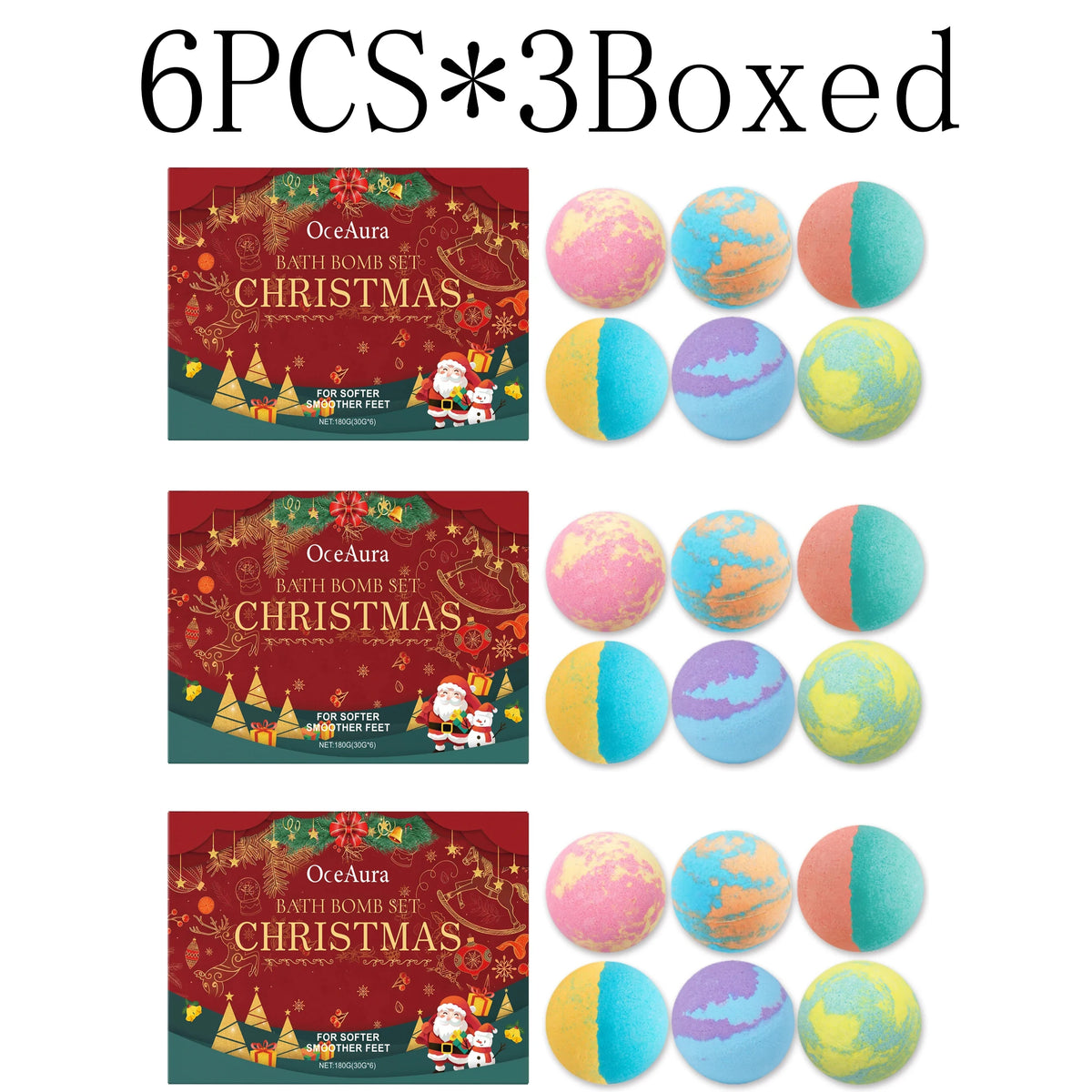 Christmas Colored Fizzy Long-Lasting Scent Bath Bomb Gift Set Gentle Cleansing and Exfoliating Handmade Moisturize Bath Bomb Zpaxo 6pcs X 3boxed