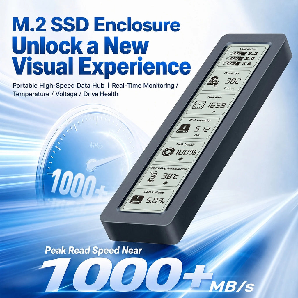 M.2 NVMe SATA SSD Enclosure Visual Smart SSD Case USB 3.2 Gen 2 10Gbps NVMe PCI-E 20Gpbs Zpaxo