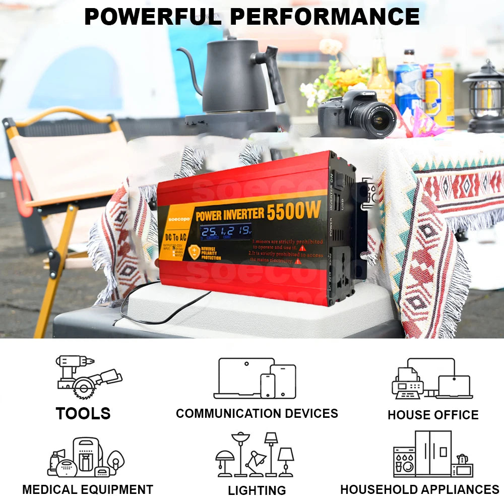 Efficient Dual Voltage Power Inverter 5500W Peak LCD Screen Real-time
