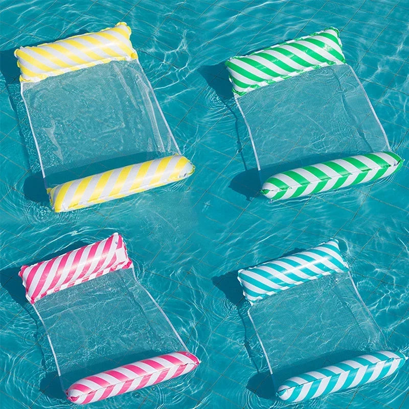 Foldable Striped Inflatable Lounge Chair, Suitable For Swimming Pool Parties And Beach Leisure Floating Beds With Net Backrest Zpaxo