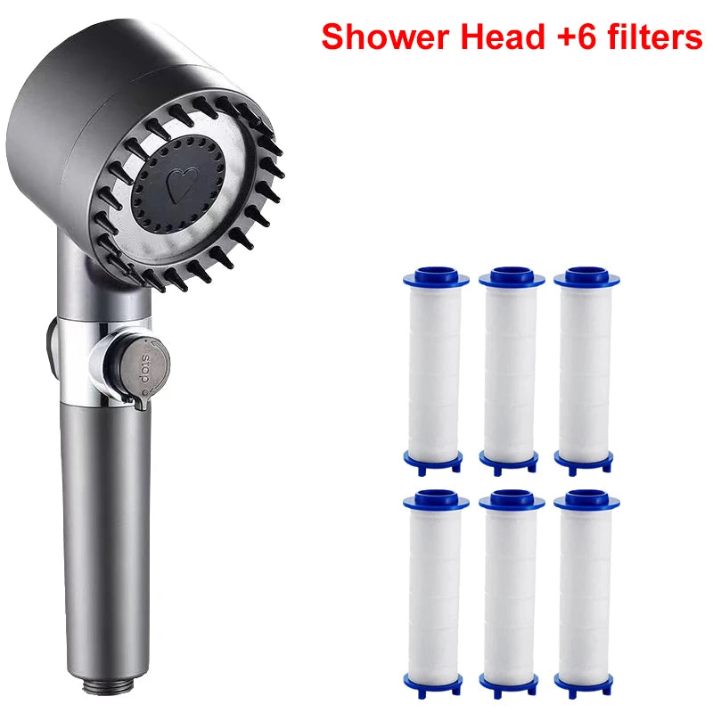 4 Modes Showerhead Pressure Shower Head Water Filtration Massage Zpaxo Grey and 6 Filters
