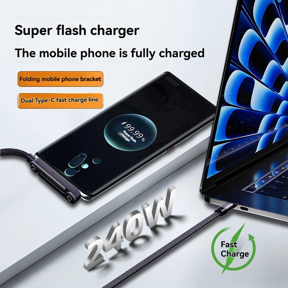 2-in-1 Type-C Cable & Phone Holder – 240W Fast Charging USB-C Charging Cable Zpaxo