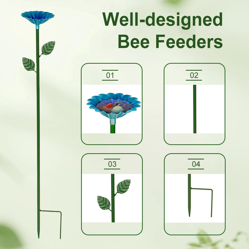 Bee Watering Station Flower Shape Metal Water Feeder Multi-function