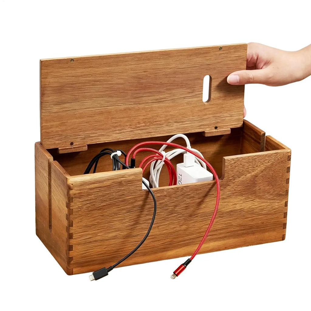 Wooden Cable Storage Box Power Line Storage Case Dustproof Charger Socket Organizer Wire Case Home Cable Winder Organizer Zpaxo