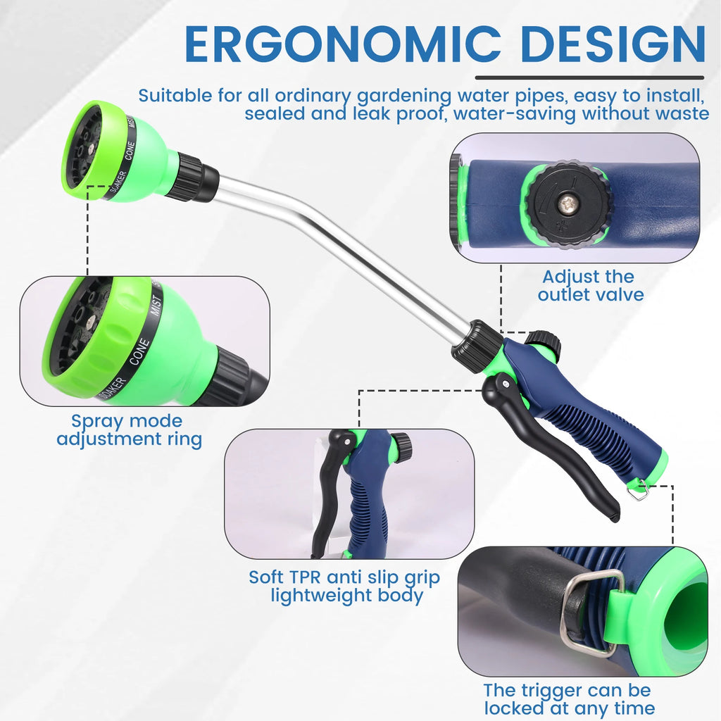 Watering Wand Garden Hose Spray Nozzle 8 Pattern Long Wand Sprayer High Pressure Flow Control Watering Gun for Yard Patio Cleani Zpaxo