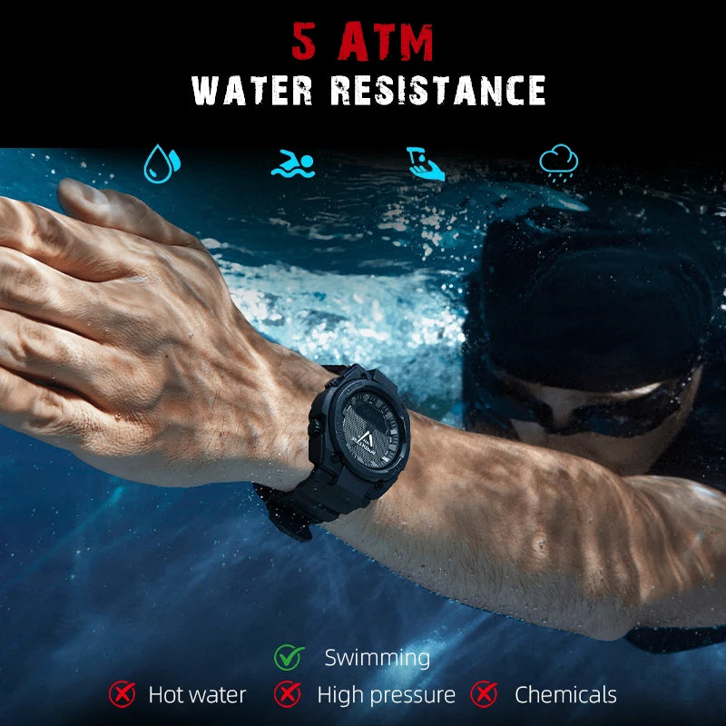NORTH EDGE FORTRESS 2026 Men's Military Digital Watch Outdoor Sports Waterproof 50M Watches World Time Countdown LED Wristwatch Zpaxo