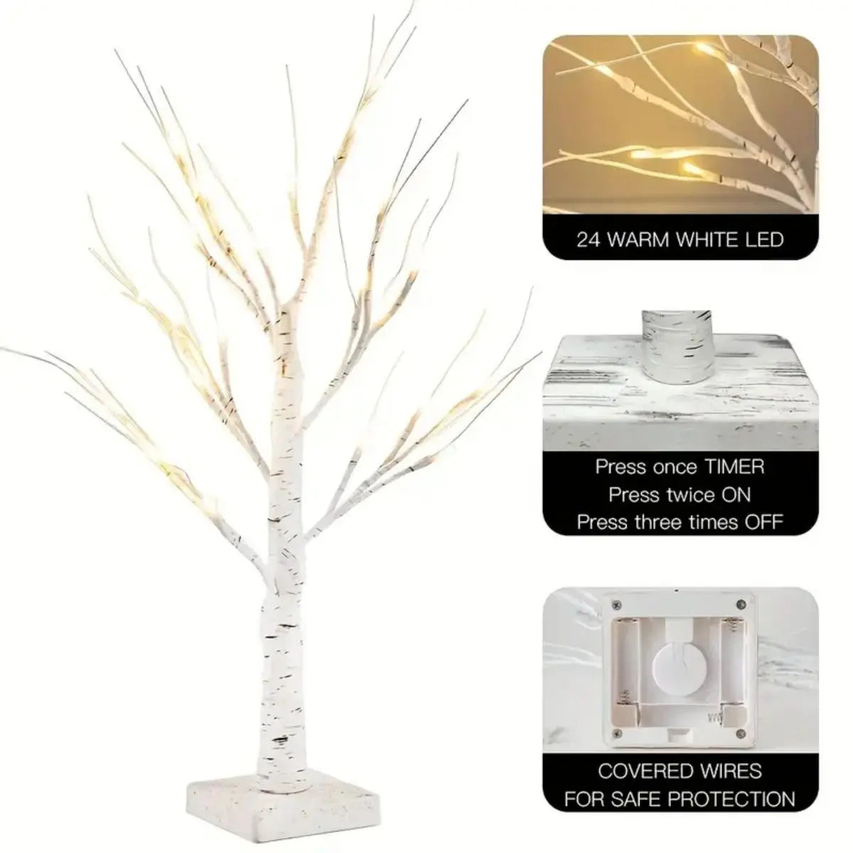 24 LED Easter Tree Birch Adjustable Branches 3AA USB Power Supply Zpaxo
