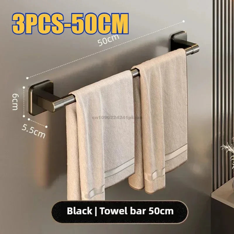 Wall Mounted Towel Rack Bathroom Storage Rack No Drilling Bathroom Horizontal Bar Towel Rack Kitchen Bathroom Accessories Zpaxo 3PCS-Black 50CM