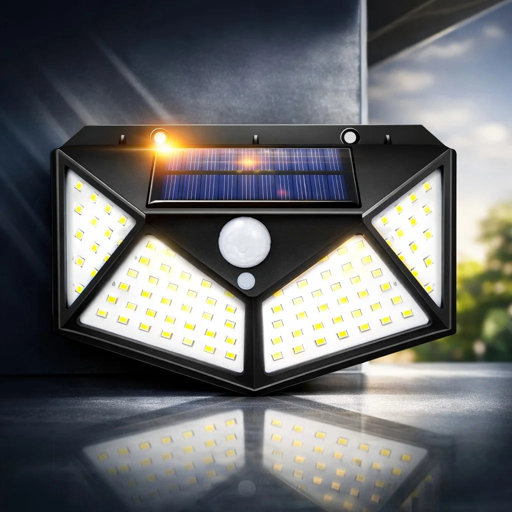Solar Powered 100 LED Motion Sensor Wall Light, Waterproof Outdoor Security Lamp for Garden, Fence, Yard, Pathway Decoration Zpaxo