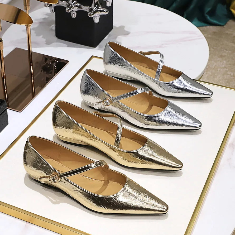 Flat Shoes for Women 2025 Spring and Autumn Retro Slope Heel Shallow Mouth Pointed Toe Increased Height Inside Ladies Shoe Zpaxo