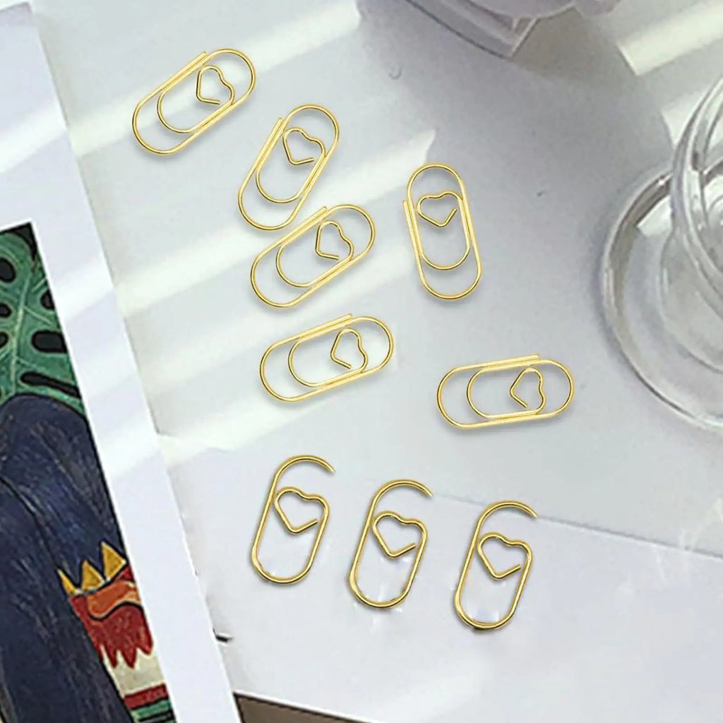 100-Pack Gold Heart Paper Clips – Stainless Steel Binder Clips Decorative Paper Clips Zpaxo