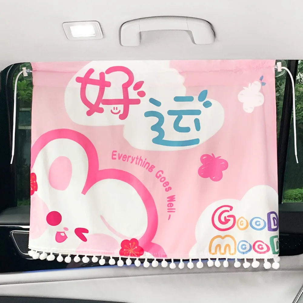 Flower Cartoon Car Curtain Suction Cup Panda Sunshade Sunscreen Zpaxo