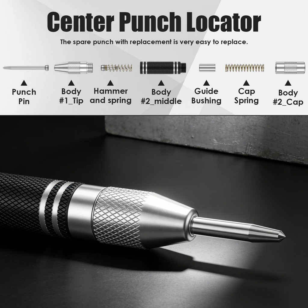 Automatic Center Punch 5 inch Steel Spring Loaded Center Hole Punch with Adjustable Tension Punch Tool for Metal Wood Glass Plas Zpaxo
