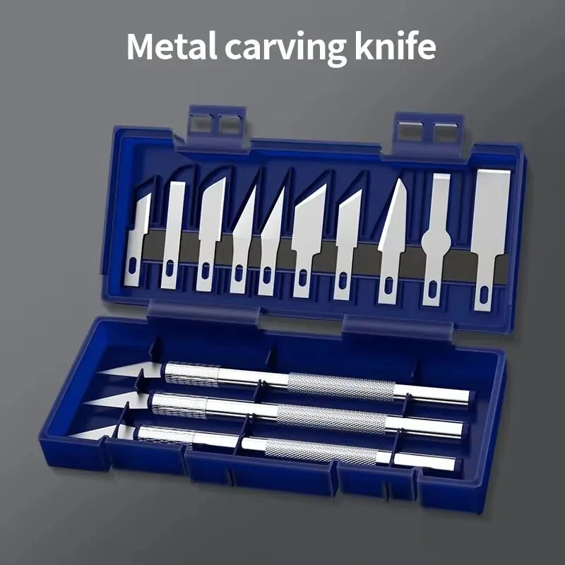 13pcs Non-Slip Metal Scalpel Knife Tool Kit Paper Cutter Engraving Craft Knives Steel Engraving Knives For Crafts Arts Drawing Zpaxo