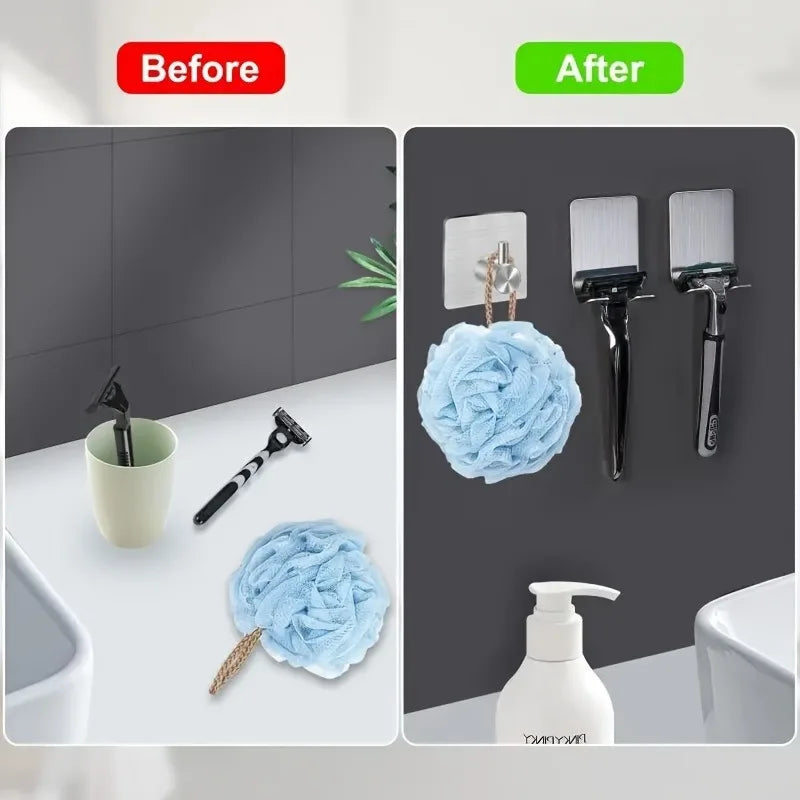 Sleek Stainless Steel Razor Rack Holder Punch-free Storage Plug Hook