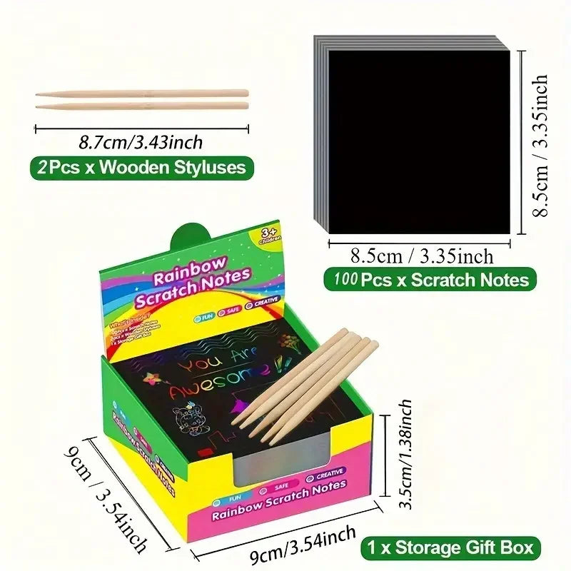 50/100/150 Sheets Magical Scratch Memo Boxes, Rainbow Scratch Mini Art Notes, Art Handmade DIY Party Supplies Zpaxo