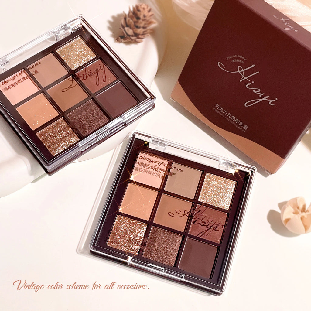 Eyeshadow palette, nine-color chocolate eyeshadow palette, pearlescent matte, large glitter, fine comprehensive palette Zpaxo