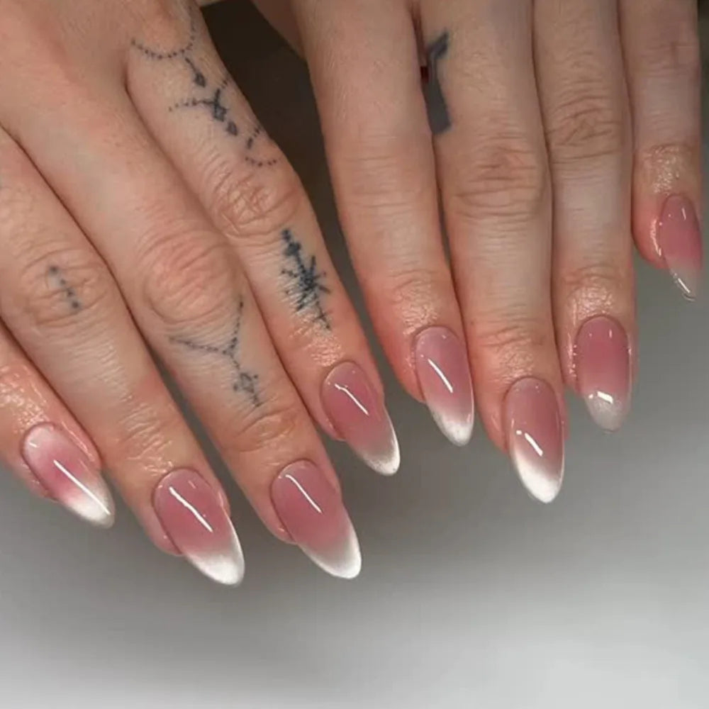 Manicure Long Almond False Nails Flowers Butterfly Aurora Fake French Zpaxo JL0693