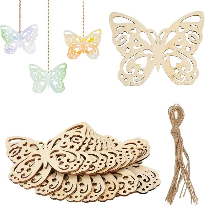 10pcs Unfinished Wooden Butterfly Blank, Wood Cutouts Hollow Butterfly Shaped Ornaments for DIY Art Crafts Home Decorations Zpaxo