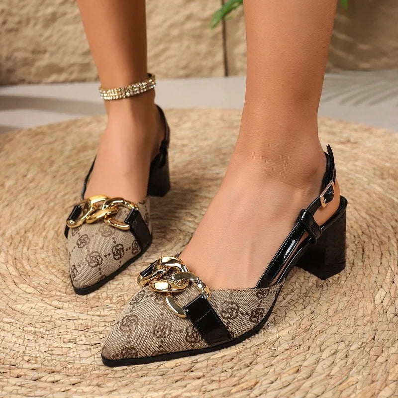 Women's Closed Toe Sandals Metal Buckle Anti-slip Heels Shoes Women Zpaxo