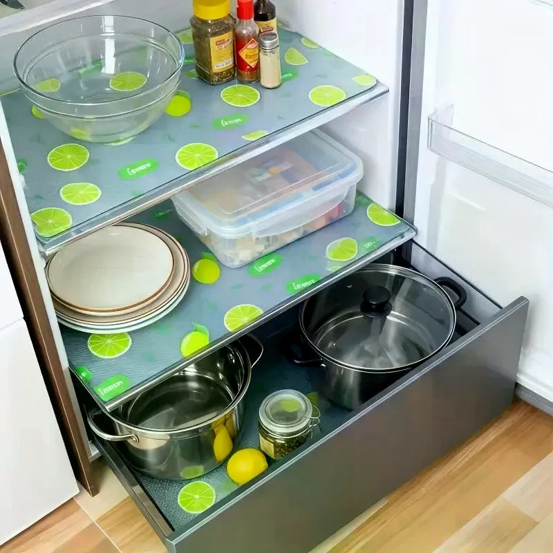 Moisture-Proof Non-Slip Washable Reusable EVA Material Novel Lemon Pattern Waterproof Refrigerator Liner Set 4Pcs Zpaxo