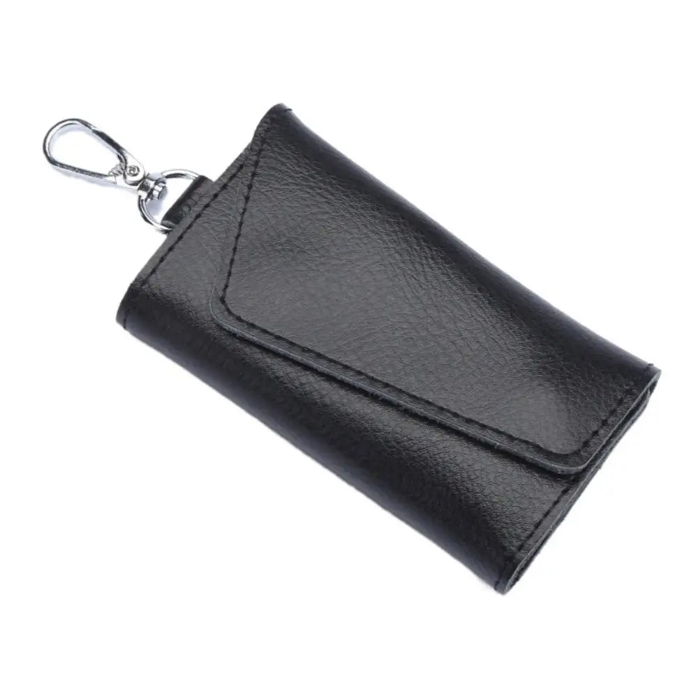Cow Split Leather Keychain Mini Card Bag Housekeeper Key Holder Zpaxo black