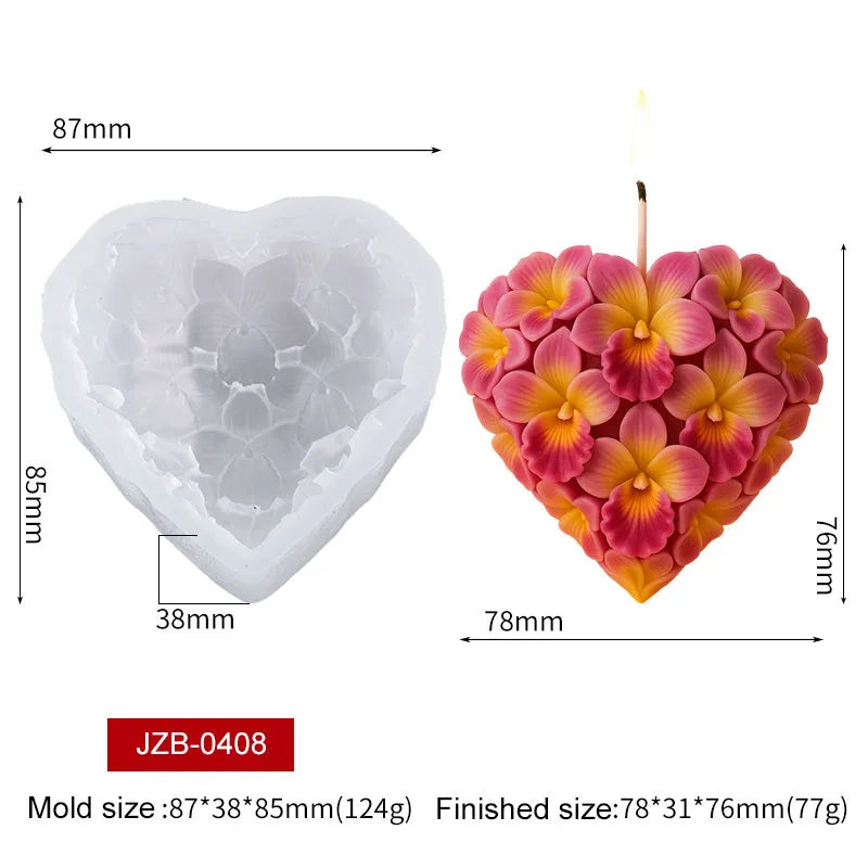 Heart Moon Spherical Flower Silicone Candle Mold 3D Floral Geometric Aroma Soap Gypsum Plaster Craft Ornament Mold Home Decor Zpaxo Heart