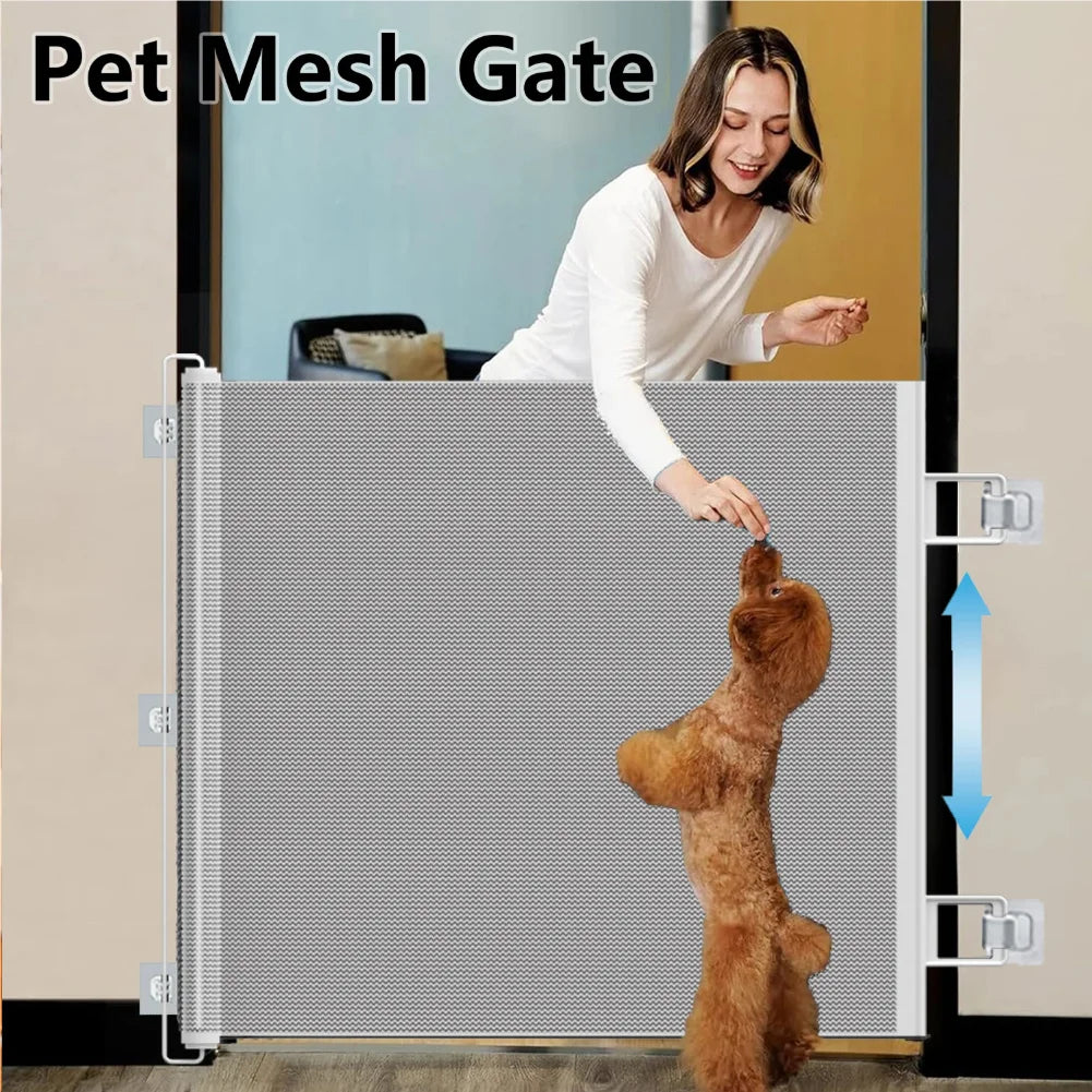 2025 Hot Retractable Pet Gate - Anti-Escape Reinforced Mesh, No-Drill Safety Barrier for Puppies/Kittens, Stairs/Hallway/Balcony Zpaxo