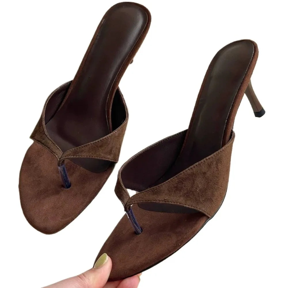 Fashion Round Toe Women's Thin Heel Sandals Flip Flops Slippers