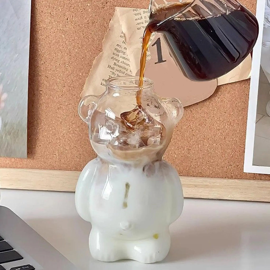 Glass Tumbler Straw Bear Design Cute Iced Coffee Cup Juice Water