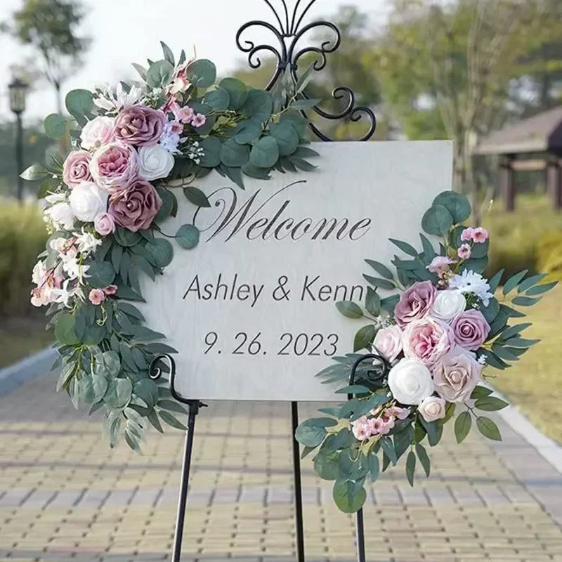 Romantic White Artificial Wedding Flowers Arch Welcome Sign Decor
