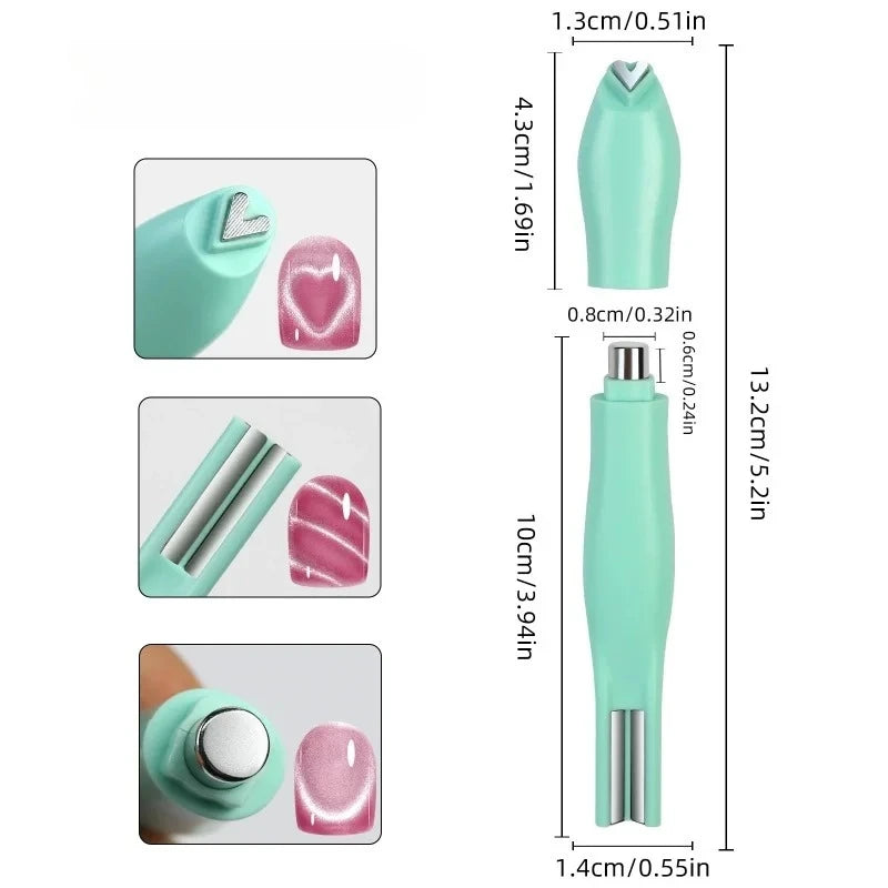 3 in 1 Cat Eye Nail Magnetic Stick Love Heart Snake Pattern French Cat Eye Nail Magnet UV Gel Polish Effect Manicure Design Tool Zpaxo Green