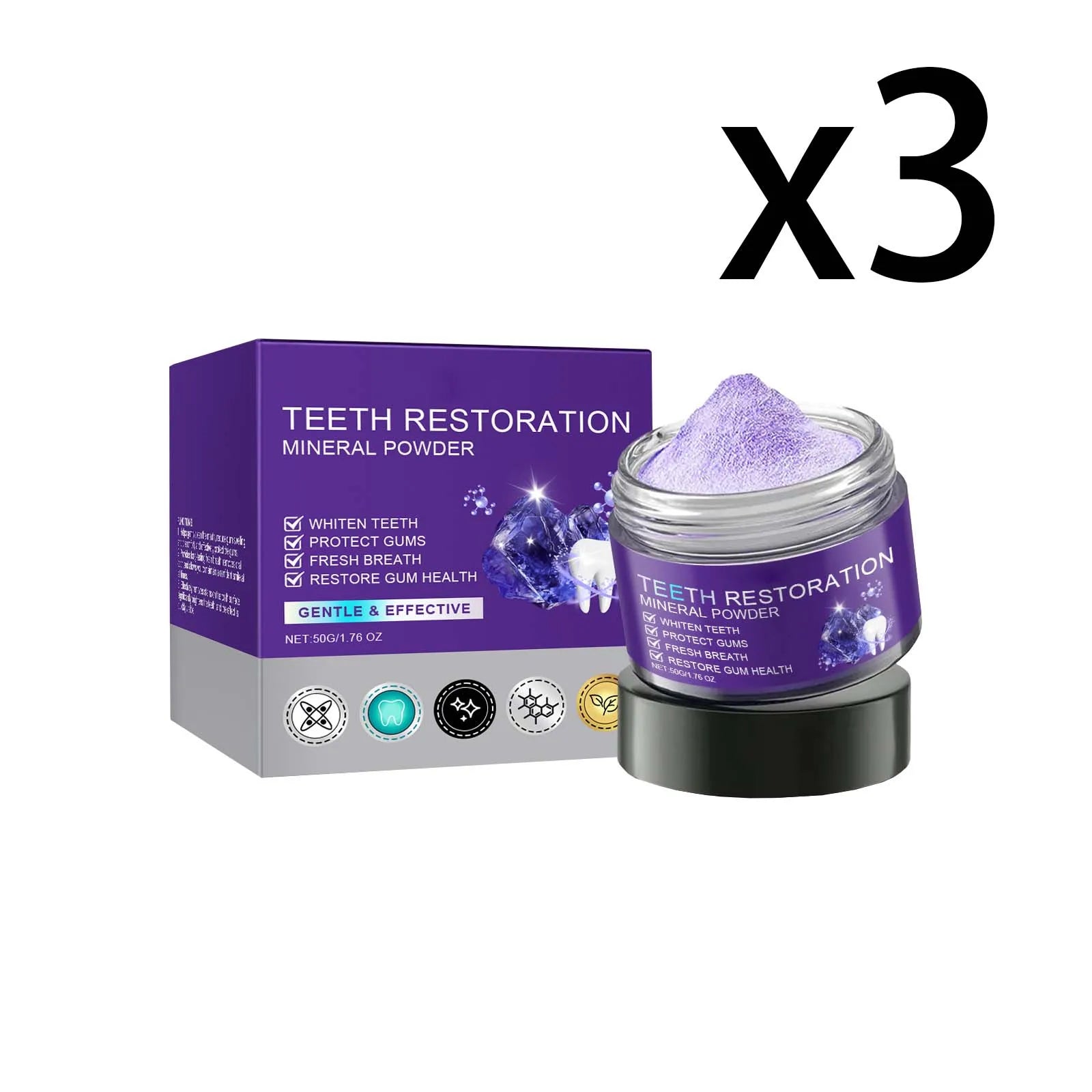 Purple Teeth Whitening Powder – Plaque Removal & Gum Care 50g Teeth Whitening Powder Zpaxo 3x50g
