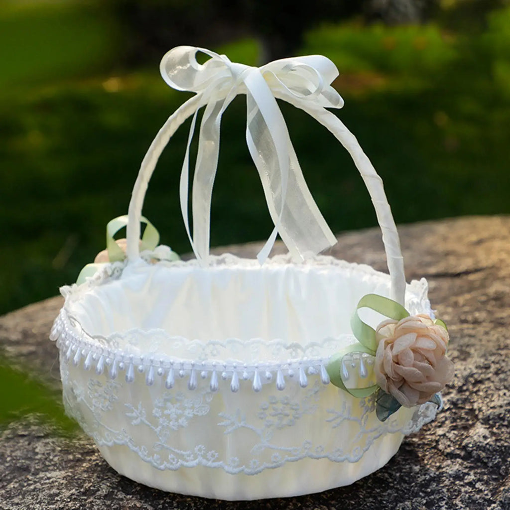 Flower Girl Basket Romantic Foldable Handle Organizer Small Wedding