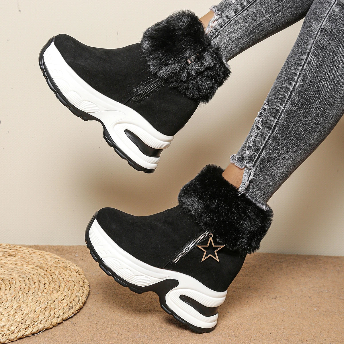 2025 New Women Ankle Boots Causal Zipper Internal Increasing Shoes Women Outdoor Luxury Designer Shoes Warm Platform Snow Boots Zpaxo