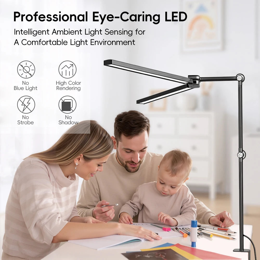 Home LED Eye-Care Reading Desk Lamp with Memory Timer Function 3200K-6500K Stepless Dimming 1800LM 2-Head PC Monitor Table Light Zpaxo