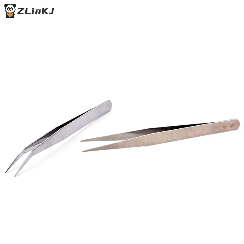 ▶2Pcs Stainless Steel Straight Elbow Tweezers Set Zpaxo