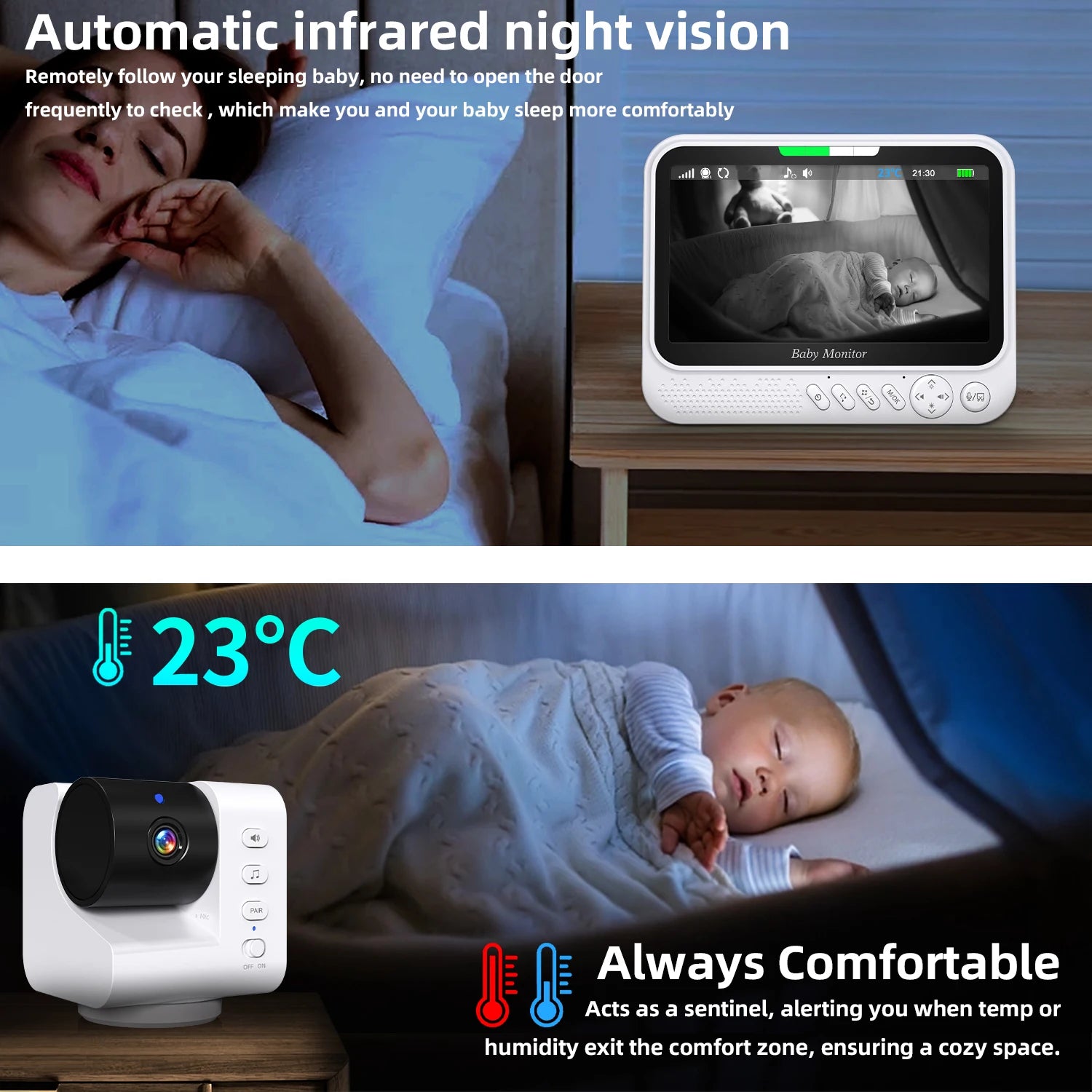 Video Baby Monitor Display Pan Tilt Zoom Babyphone IR Night Vision Zpaxo