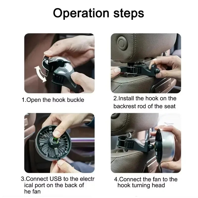 USB Car Fan Dual Head RGB 3-Speed Rear Seat Cooler | Zpaxo